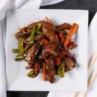 Fiery Pepper Steak · Thin strips of all natural beef, wok tossed with hot and sweet peppers.