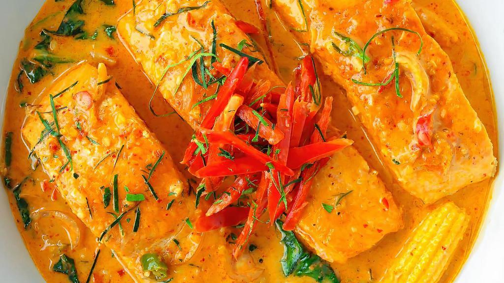 Pla Chu Chee · Hot. Topped with red curry and coconut milk.
