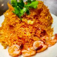 Mee Krob · Deep fried crispy noodle, served with shrimp mixed with sweet tamarind sauce topped with fre...