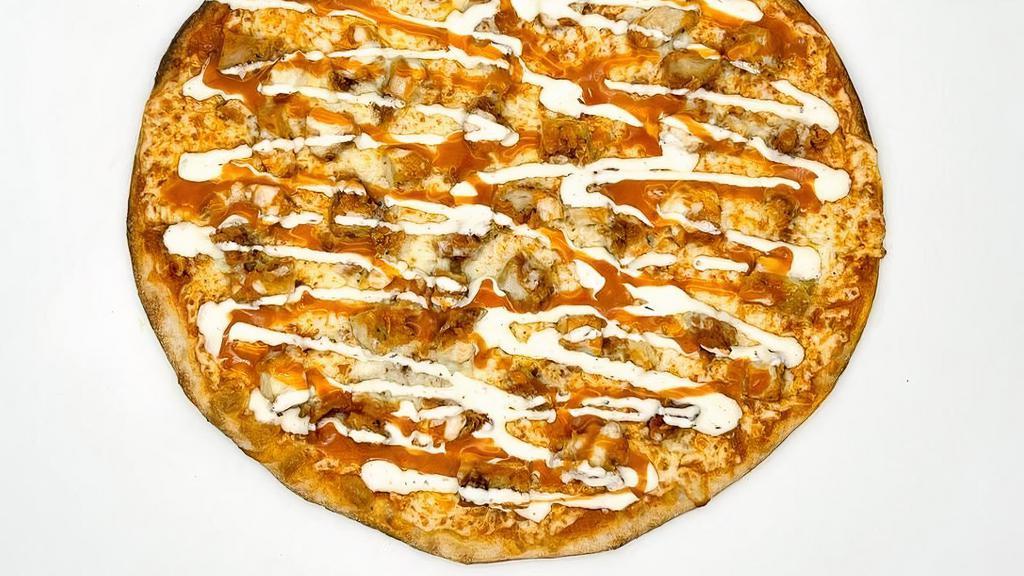 Buffalo Chicken Pizza · Shredded Mozzarella, crispy chicken, buffalo sauce and ranch dressing.
