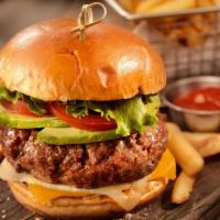 Cali Burger · Lettuce, tomatoes, onions, pickles, avocados, chipotle sauce and provolone cheese and side o...