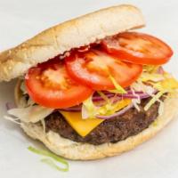 Cheeseburger · Hamburger, cheese, lettuce, tomato, mayo and ketchup.