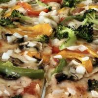 Medium Veggie Pizza · black olives, onion, peppers, mushrooms, and tomatoes