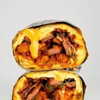 The One · 3 slices of crispy thick-cut bacon, sauteed chicken apple sausage, triple egg omelet, chili ...