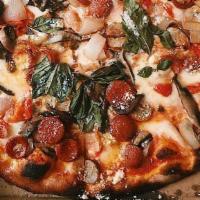 Loaded Pizza · Provolone, mozzarella, pepperoni, sausage, mushrooms, onions, roasted peppers, and whole roa...