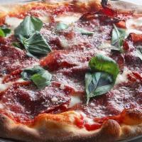 Euro Pizza · Mozzarella, soppressata, sun-dried tomatoes, and fresh basil.