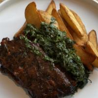 Steak Frites · Grilled Bavette, Sweet & Spicy Ketchup, Herbed Spinach