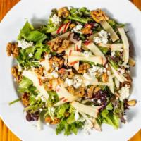 Fuji Apple Salad · Mixed Greens, Sliced Fuji Apples, Blue Cheese Crumbles, Candied Walnuts Served with House Le...