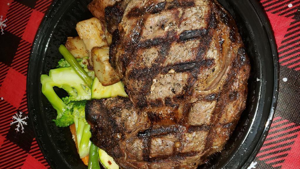 Ribeye Steak · Charbroiled, served with roasted red potatoes or risotto and sautéed vegetables.