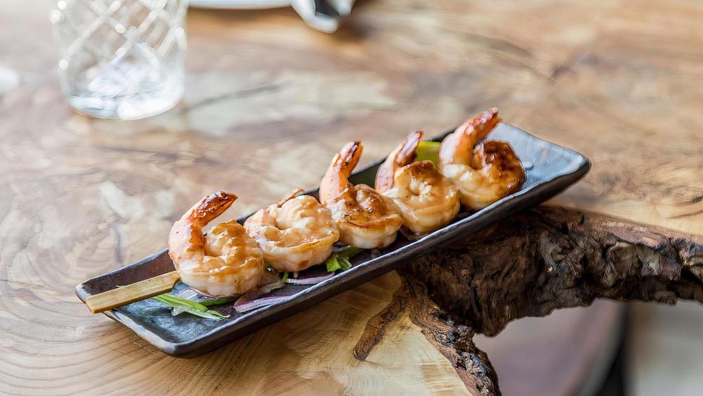 Shrimp Skewer · Grilled wild shrimps with tamarind sauce, tortillas.