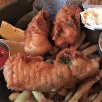 Fish & Chips · Tempura-battered cod, served with house fries, home-made tartar sauce, and Irish coleslaw.