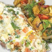 Healthy Omelet · Egg whites, spinach, tomato, peppers, onion.