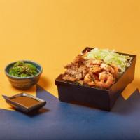Chicken ＆ Shrimp Teriyaki · Our signature duet of teriyaki chicken and shrimp served with steamed rice and mixed vegetab...