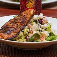 Mediterranean Salad · Gluten free. Romaine lettuce, tomatoes, red onions, roasted red peppers, Kalamata olives, fe...