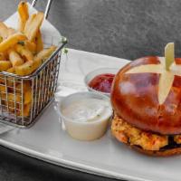 Salmon Burger  · Served with tarragon mayo with the choice season house cut fries or salad side.