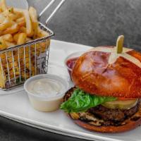 Corner Burger  · Served with choice of season house cut fries and or salad.
