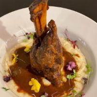 2 Hour Roasted Lamb Shank · Served with a choice of Polenta or Garlic Mashed Potatoes