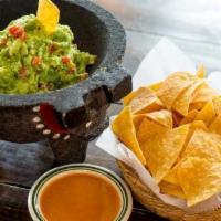 Guacamole · Dairy and nuts. Chunky avocado, tomato, onions, cilantro, chile serrano served with chips an...