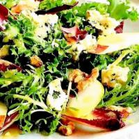 Endive And Arugula Salad · candied walnuts, gorgonzola cheese, green apple, champagne dressing