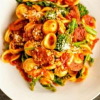 Orecchiette · Served with sweet homemade sausage & broccoli rabe