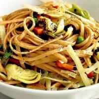 Pasta Primavera · imported farro wheat spaghetti, zucchini, squash, red peppers, carrots, mushrooms, onions, g...
