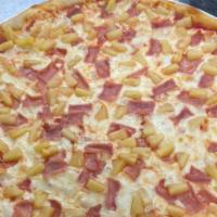 Hawaiian Pizza · Tomato sauce, cheese, pineapple and ham.