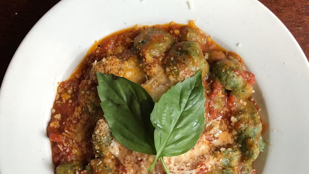 Gnocchi Pomodoro · Housemade gnocchi tossed in fresh tomato sauce, topped with fresh basil