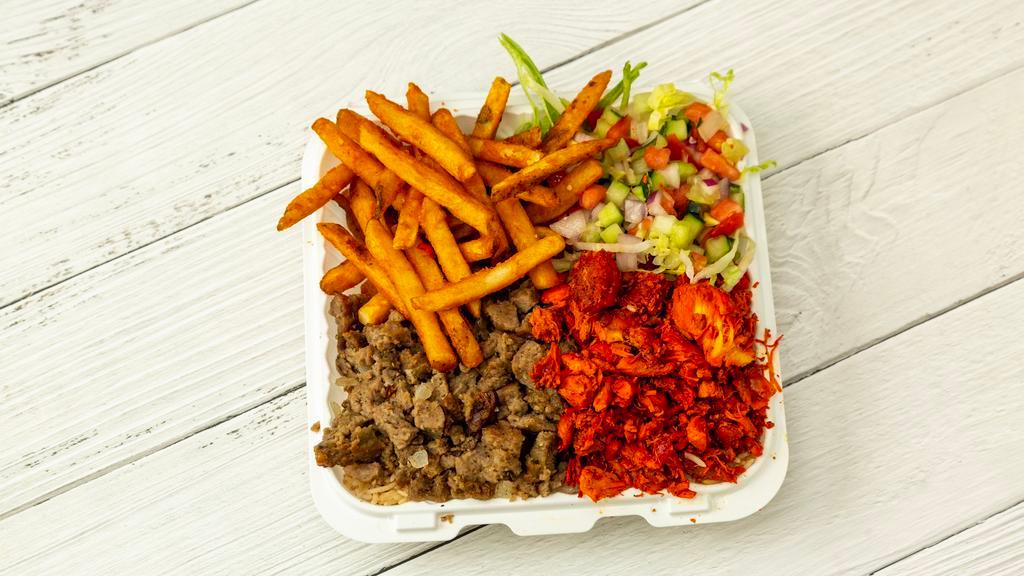 Mix Combo Over Rice · mix platter comes with rice salad and fries !