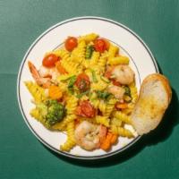 Pasta Primavera · Sautéed vegetables with garlic basil sauce over rotini pasta Add chicken or shrimp for an ad...