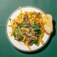 Fettuccine Marsala · Garlic, sundry tomatoes, spinach cook with marsala wine over fettuccine pasta. Add beef for ...