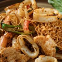 Bd Drunken Noodle · Spicy. Spicy basil instant noodles, chicken, shrimp, squid, egg, onion, bell pepper, basil l...