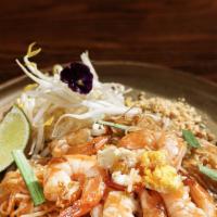 Pad Thai · Stir-fried rice noodles, chives, egg, bean sprouts, crushed peanuts, house-made pad Thai sau...