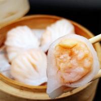 Har Gow · Shrimp and bamboo shoots. Four pieces.