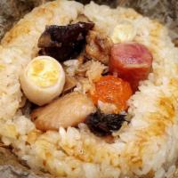 Sticky Rice Wrap · Chicken, pork, dry scallops, jicama, salty egg yolk, mushroom, dried shrimp, sausage, quail ...