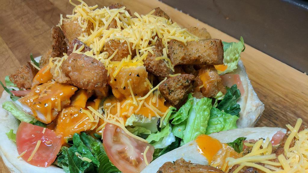 Buffalo Chicken Bread Bowl Salad · Hand-tossed pizza dough freshly baked and filled with fresh lettuce, veggies and homemade croutons.