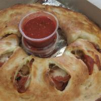 Custom Calzone · Mozzarella, Romano cheese, ricotta cheese and your choice of ingredients. Includes 2 sides o...