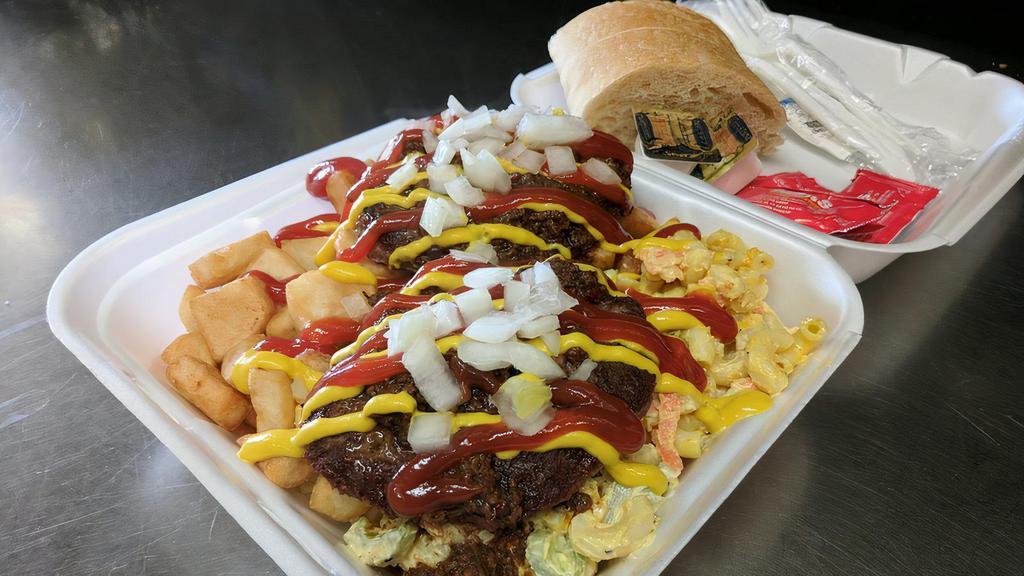 Cheeseburger Plate · Choice of 2 sides with bread, butter and side of ketchup.