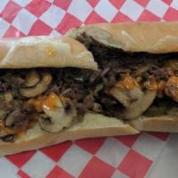 Shoe Be Do Be Do Steak Sub · Loads of shaved ribeye steak, mushrooms, sweet peppers and onions, topped with our Buffalo w...