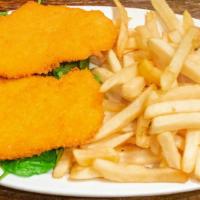 Schnitzel · Breaded boneless chicken breast, breaded and pan fried to a lightly golden brown.