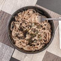 Sesame-Nori Soba Noodles · Japanese buckwheat soba served with sesame sauce and nori.