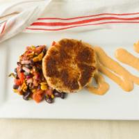 Maryland Crab Cake · Jumbo lump with roasted corn, black bean salsa and a spicy remoulade sauce.