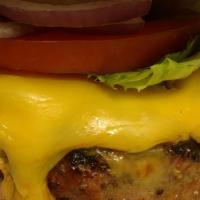Cheese Burger · Pickles, tomato, onion, and lettuce. Choice of American, blue cheese, cheddar, pepper jack, ...