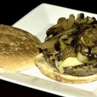 Mushroom Burger · Sautéed onions and mushrooms, swiss. Gluten-free no bread.