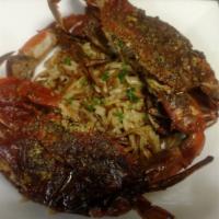 Sauteed Soft Shell Crabs · 2 jumbo crabs sauteed in garlic butter, served with rice pilaf