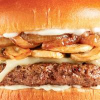 Route 66 Burger · Certified Angus Beef patty covered with swiss cheese, grilled mushrooms, caramelized onions,...