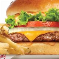 Rocket Single Burger · Our signature burger includes Wisconsin cheddar cheese, crisp leaf lettuce, fresh tomato, sl...