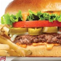 Spicy Houston Burger · Spicy. Spicy jalapenos, pepper jack cheese, crisp leaf lettuce, fresh tomato and our smokin'...