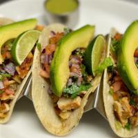 Tacos (3) · Choice of: Beef, Chicken or Pork. Hard-(lettuce, tomatoes, parmesan, avocado & sour cream) o...