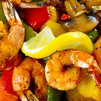 Camaron · Shrimp, peppers, and onions.