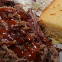 Brisket Melt Sandwich · Served on a hawaiian roll with slaw. comes with your choice of sauce and side